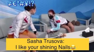 Sasha Trusova very interested in Wakaba Higuchi‘s shining nails 2022 Winter Olympic skating Video [upl. by Mlehliw]