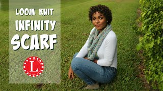 Loom Knit Infinity Scarf on Round Loom Mock Crochet Stitch  Easy Pattern for Beginners  Loomahat [upl. by Noevad343]