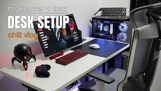 Gaming Vlog 🎮  desk setup makeover on a cozy rainy afternoon 🌦️ tour chill gaming [upl. by Lauryn]