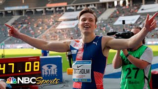 Karsten Warholm breaks Berlin 400 meter hurdles record  NBC Sports [upl. by Hadeis]