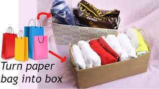 How to turn a shopping bag into multi purpose storage box DIYstoragebox [upl. by Einafit]