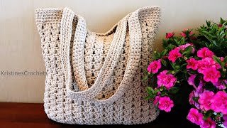 How To Crochet Everyday Tote Bag  Easy Beginner Friendly Pattern [upl. by Ettore409]