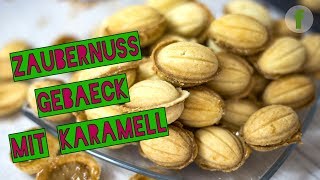 Zaubernuss Gebäck mit Karamell  Einfache Backrezepte  lecker  Oreschki  BACKEN [upl. by Ciccia]