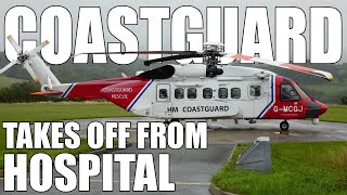 HM Coastguard Taking Off From Ysbyty GwyneddGwynedd Hospital in Heavy Rain North Wales [upl. by Ordnael]