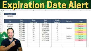 Expiration Date Alerts with Conditional Formatting in Excel  Over Due On time Paid Out Highlight [upl. by Eniamerej]