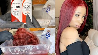 DIY  How To Watercolor Hair Red  Black To Red  Doubleleaf Wig [upl. by Nelluc]