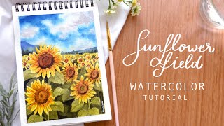 🌻 Sunflower Field Watercolor Tutorial 🌻 [upl. by Olympie]