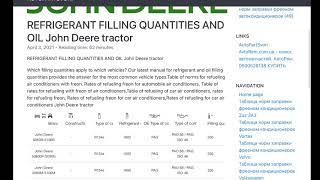 REFRIGERANT FILLING QUANTITIES OIL John Deere tractor Table norms refueling air conditioners freon [upl. by Mcgruter185]