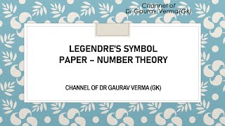 Legendres Symbol  Number theory [upl. by Jehius592]