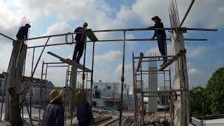 The Process of Installing Formwork on The Second Floor of The House [upl. by Ahsaele]