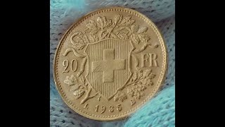 20 Francs 1935 Gold Coin Swiss Helvetia Vreneli 1897 1949 Marengo oro da investimento investire [upl. by Elbam]