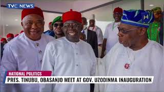 President Tinubu Obasanjo Meet At Gov Uzodinma Inauguration [upl. by Yentihw]