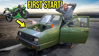 BIKE ENGINE SWAPPED RELIANT FIRST START  Motorbike Engine Swap PT9 [upl. by Drucilla]