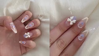 do korean gel nails with me lavender ribbon nails 💜 nail therapy ep 4 [upl. by Otreblanauj]