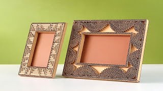 How to create beautiful photo frame only using cardboard  easy homemade DIY [upl. by Clere]