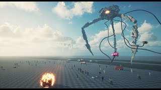 Interlakes War of the Worlds inspired Game  Tripod Ability Throwing Vehicles at Fleeing Crowds [upl. by Huxham896]