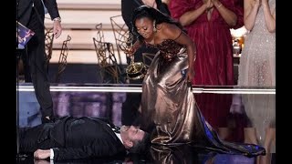 Jimmy Kimmel draws backlash after lying on ground during Quinta Brunson’s [upl. by Damick]