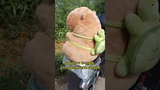 An Electric Bike Ride with My Grumpy Buddy A Plush Capybara with Mini Turtle Backpack linkinbio [upl. by Gerita819]