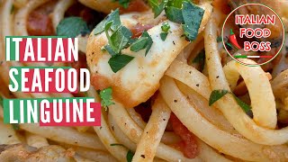 How to make Seafood Linguine  Italian recipe for pasta with seafood [upl. by Basset701]