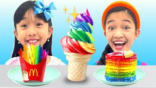 RAINBOW FOOD SWITCH UP CHALLENGE with KAYCEE amp RACHEL  KAYCEE WONDERLAND [upl. by Acirej]