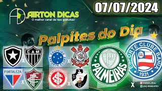 ⚽PALPITES FUTEBOL DE HOJE DOMINGO DIA 07 DE JULHO 2024  DICA BILHETE PRONTO GRÁTIS AIRTONDICAS⚽ [upl. by Bartolomeo]