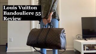 Louis Vuitton Keepall Bandouliere 55 review and try on [upl. by Willis]