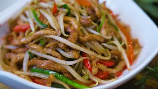 Perfect Pork and Bean Sprout Stir Fry Recipe 豆芽炒猪肉 [upl. by Aiuqat]