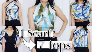 7 Ways to wear Hermès scarf as a TOP Actually WEARABLE and EASY  GIVEAWAY [upl. by Goat]