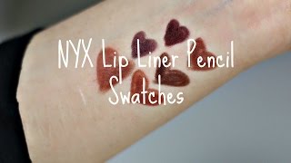 NYX Lip Liner Pencil  Swatches  GeminiFatale [upl. by Hgielak456]