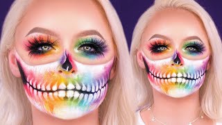 RAINBOW WATERCOLOR SKULL PRIDE MAKEUP TUTORIAL  mcdrew [upl. by Nnairek559]