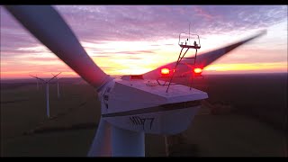 Repower MD771500 wind turbines night marking at dusk [upl. by Taub]