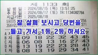 로또 1133회 잘 살펴 보시고 당번을 들고 가서 1등 2등 하셔요 [upl. by Ergener]