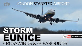 STORM EUNICE  Planes Battle High Winds to land London Stansted Airport  GoArounds Bumpy Approach [upl. by Ocsinarf]