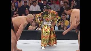 Big Show attempts to overpower sumo champion Akebono at [upl. by Aerdnaeel879]