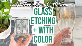 ETCH GLASS  TESTING COLOR ETCHED GLASS  FATHERS DAY GIFT IDEA WITH YOUR CRICUT [upl. by Aivital]