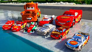 Disney Pixar Cars falling into deep pool Lightning McQueen Tow Mater Mack Sally Francesco [upl. by Wanfried369]