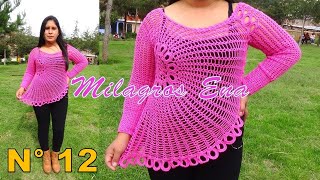 Blusa N° 12 tejido a Crochet Modelo FLOR ASIMÉTRICA paso a paso TODAS LAS TALLA S M L XL XXL [upl. by Denbrook715]