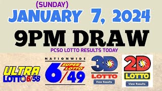 Lotto Result Today 9pm draw January 7 2024 658 649 Swertres Ez2 PCSOLotto [upl. by Aihsyak]