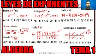 LEYES DE EXPONENTES NIVEL INTERMEDIO AVANZADO ALGEBRA PROBLEMAS RESUELTOS [upl. by Losyram]