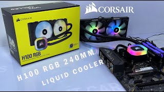 CORSAIR H100 RGB 240 LIQUID COOLER UNBOX INSTALL TEST [upl. by Hafeenah142]