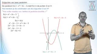 Kwadratische functies  snijpunten van twee parabolen  WiskundeAcademie [upl. by Irisa314]