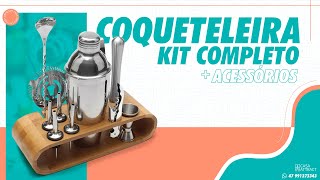 Kit Coqueteleira Completa com 12 Peças em Aço Inoxidável 550ml [upl. by Kaycee534]