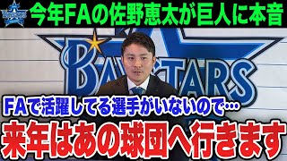 【FA戦線】今季FA取得の佐野啓太が巨人に本音を激白…佐野啓太「巨人で活躍しているFA選手を見ないの…」注目の安打製造機の選ぶ球団は【プロ野球  NPB  横浜DeNA】 [upl. by Batruk391]