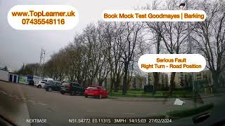 Goodmayes 145 Test Route Fail  Book Mock Test  Barking [upl. by Ellenrahc]