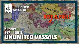 Crusader Kings 3  UNLIMITED VASSALS  867  1955 Ai Only Timelapse [upl. by Abijah741]