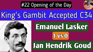 Kings Gambit Accepted C34  Emanuel Lasker 1920 chess [upl. by Alusru]