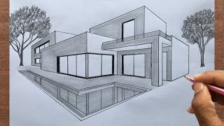 How to Draw a House in 2Point Perspective Step by Step [upl. by Shutz]