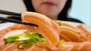 ASMR Salmon Sashimi raw fish ft seaweed salad amp crispy rice  Soft and crunchy sushi eating sounds [upl. by Drageruaeb]