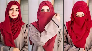 Comfortable Layered Wedding Hijab Tutorial Full Coverage Hijab Style ChiffonGeorgette Niqab Style [upl. by Neila]