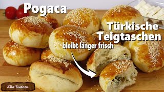 Pogaca Rezept Türkische Teigtaschen mit Feta  Milch Brötchen ohne Küchenmaschine  länger frisch [upl. by Hairym505]